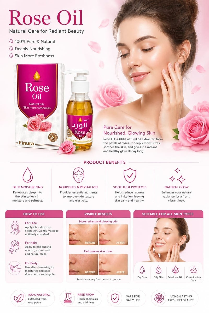 Finura Rose Oil Natural Oils For More Radiant Skin 125ml - Image 2