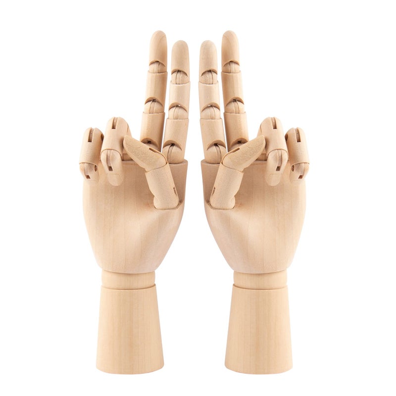 Framendino 2 Pack 7 Flexible Wood Hand Model Wooden Mannequin Right Left Drawing Figure Artist Manikin Art Sketching Painting for Home Office Desk Decoration
