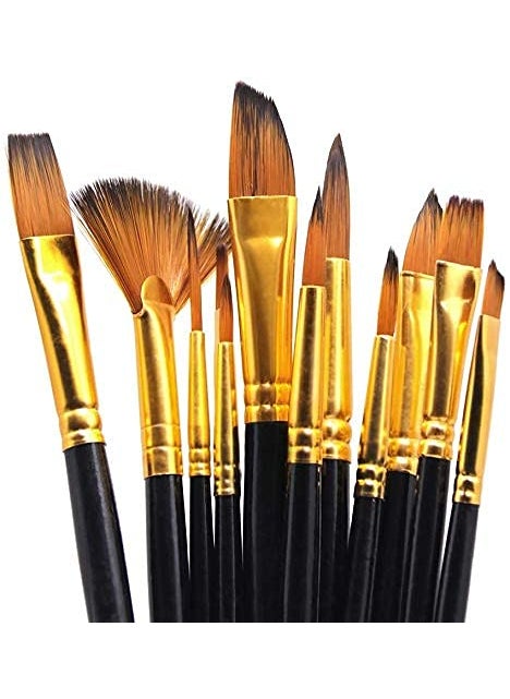 CRAFTDEV - CraftDev Artist Painting Brish Set of 12, Wood Handle, Nylon Hair, for Acrylics, Watercolor & Oil - Image 1