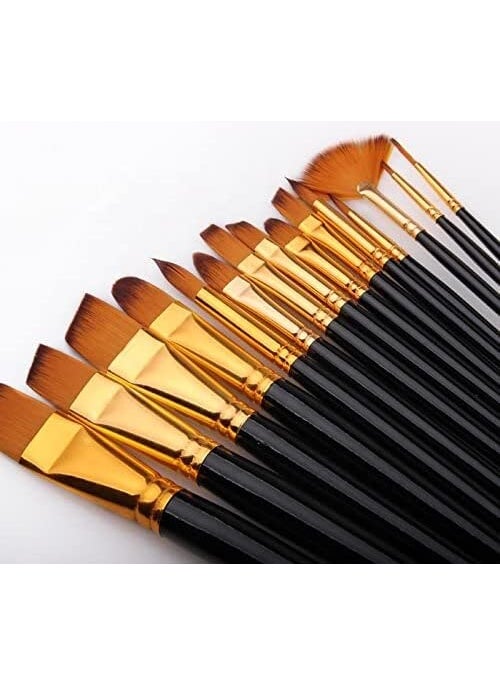CRAFTDEV - CraftDev Artist Painting Brish Set of 12, Wood Handle, Nylon Hair, for Acrylics, Watercolor & Oil - Image 1
