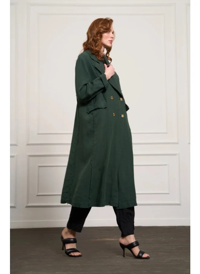 MissWhence  Double-Breasted Raw Linen Overcoat - Black for Women | Best Price UAE