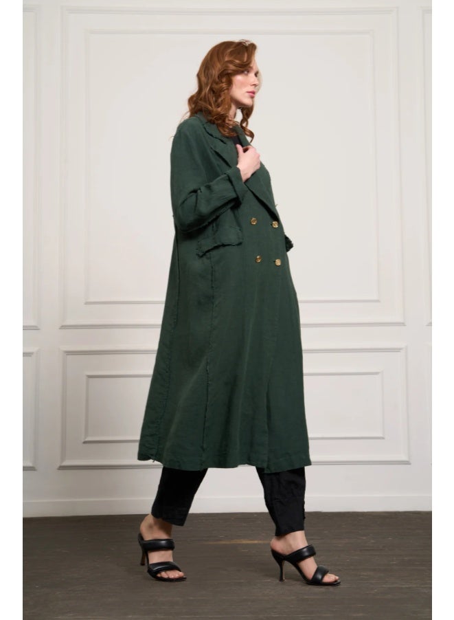 MissWhence Double-Breasted Raw Linen Overcoat - Black - Image 5