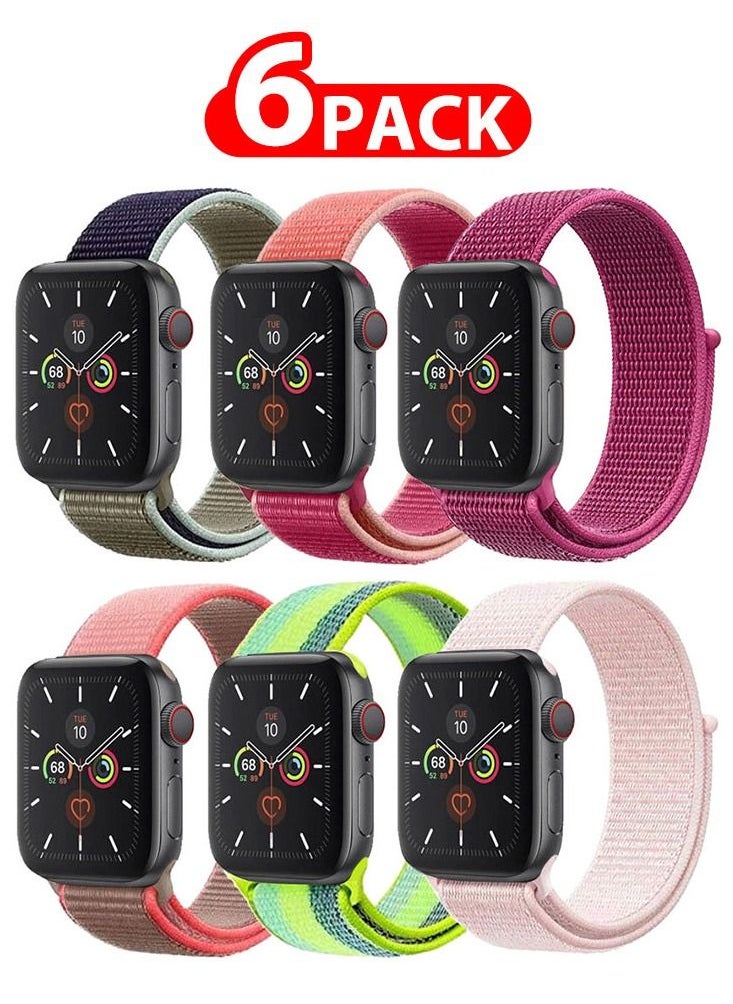 CATANES 6 Pack For Apple Watch 41mm 40mm 38mm Nylon Sport Loop Band Compatible With iWatch Series 7 SE 6 5 4 3 2 1 Men Women Braided Stretchy Nylon Loop Bands  - Image 1