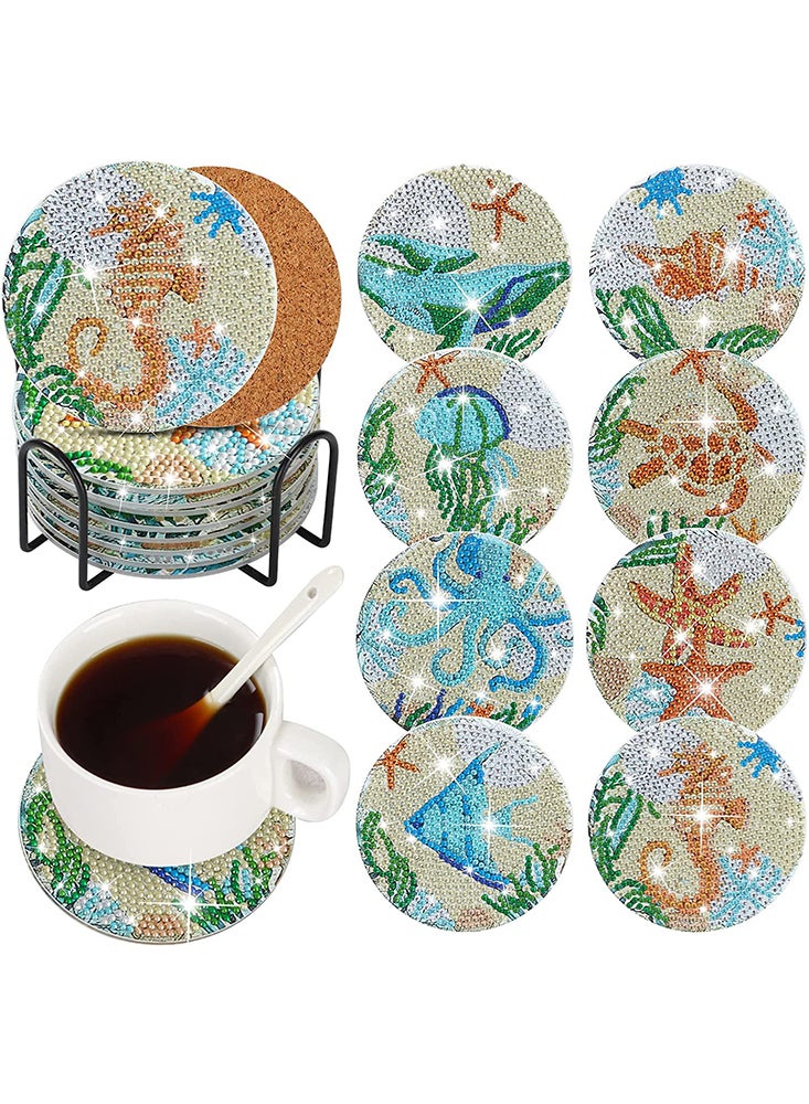 Perfii DIY Diamond Painting Coaster with Acrylic Cartoon Tea Cup, Heat Insulation Mat for Desk Protection - Image 1