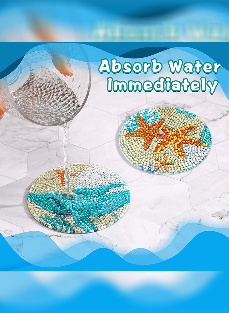 Perfii DIY Diamond Painting Coaster with Acrylic Cartoon Tea Cup, Heat Insulation Mat for Desk Protection - Image 4