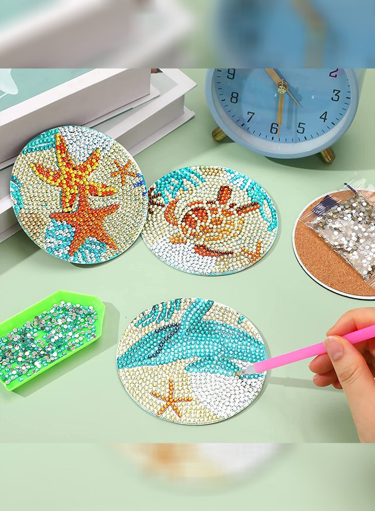 Perfii DIY Diamond Painting Coaster with Acrylic Cartoon Tea Cup, Heat Insulation Mat for Desk Protection - Image 3