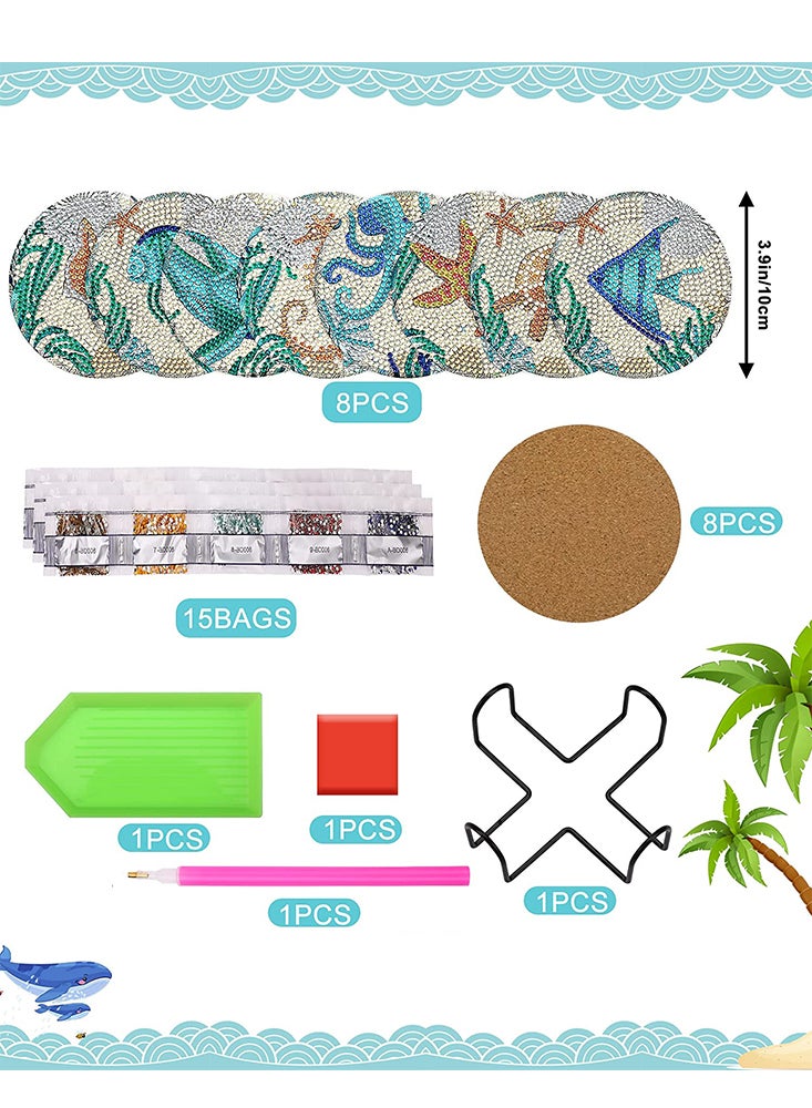 Perfii DIY Diamond Painting Coaster with Acrylic Cartoon Tea Cup, Heat Insulation Mat for Desk Protection - Image 5