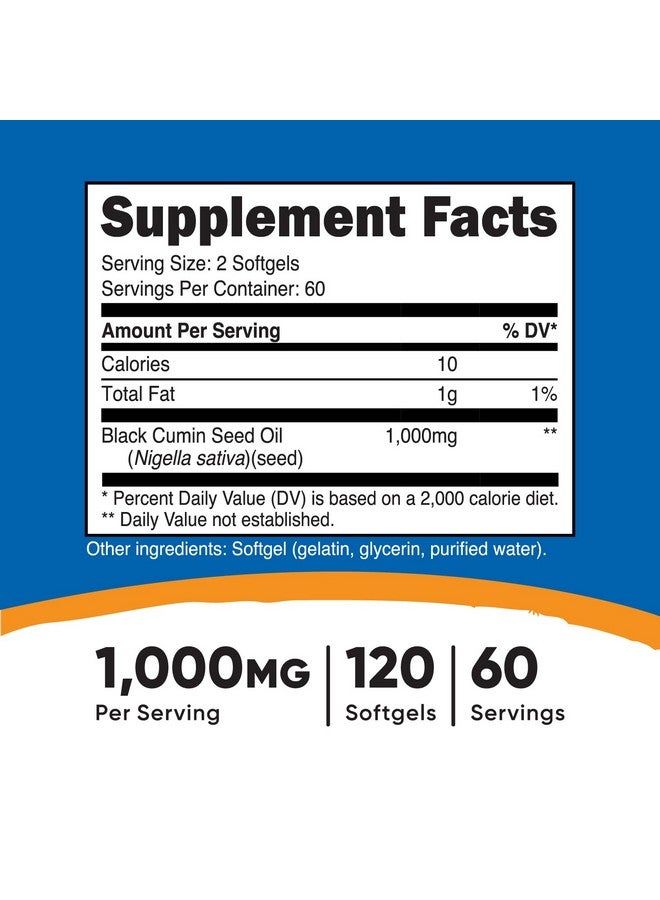 Nutricost Black Seed Oil (Cumin) - Cold Pressed, Source of Omega 3 6 9-120 Softgels, 1000mg Per Serving, 60 Servings - Non-GMO and Gluten Free - Image 2
