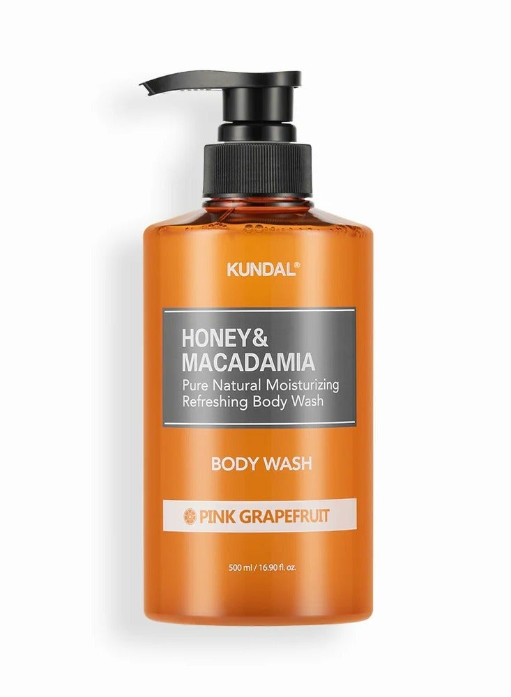 KUNDAL Honey & Macadamia Pure Natural Moisturizing Refreshing Body Wash Pink Grapefruit 500 mL - Image 1