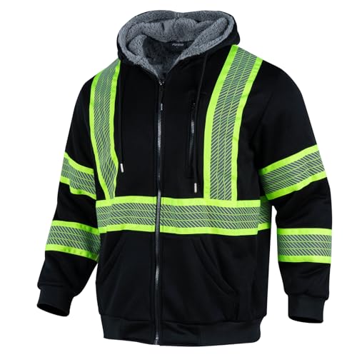 FONIRRA Men's High Vis Hoodie Water Resistant Reflective Sherpa Fleece Sweatshirt Hi Vis Safety Hoodie High Visibility Jacket - Image 1