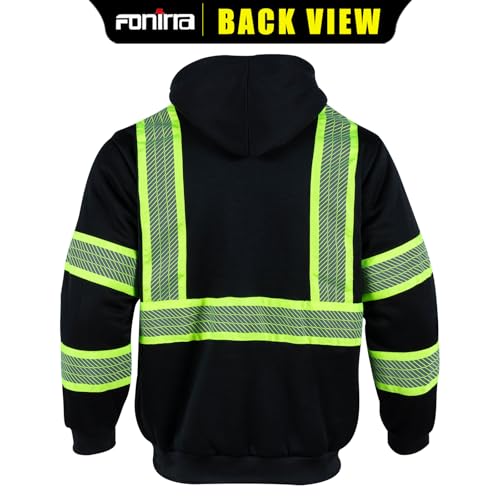 FONIRRA Men's High Vis Hoodie Water Resistant Reflective Sherpa Fleece Sweatshirt Hi Vis Safety Hoodie High Visibility Jacket - Image 2