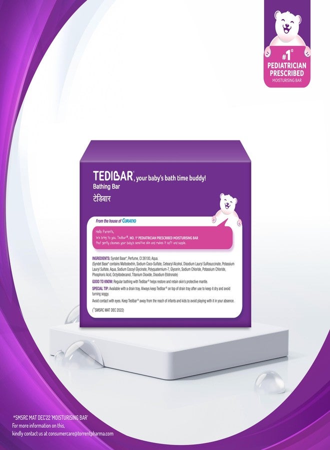 Tedibar Moisturising Baby Bathing Bar (75gx3) with Skin Friendly PH|100% Soap Free|Dermatologically Tested x Pack of 3 - Image 3