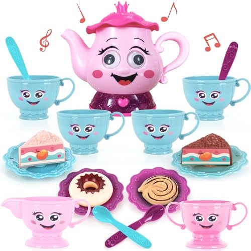 ArtCreativity Musical Tea Set for Girls 19 Piece Girls Tea Party Set Toddler Tea Set with Motion Activated Pouring Sound Music and Tea Sets for Toddlers 35 - Image 1