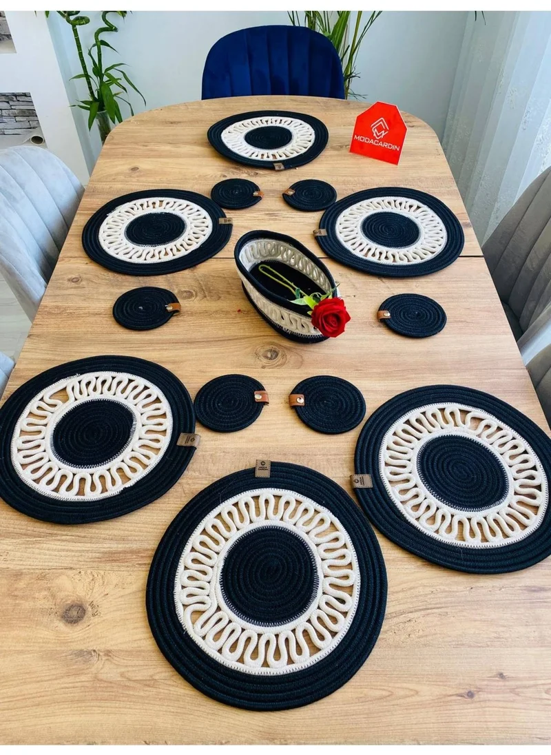 BDZ Deri BDZ Leather Wicker Jute Presentation Plate Mat American Service Coaster and Basket 13 Pieces