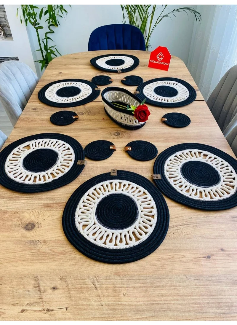 BDZ Deri BDZ Leather Wicker Jute Presentation Plate Mat American Service Coaster and Basket 13 Pieces