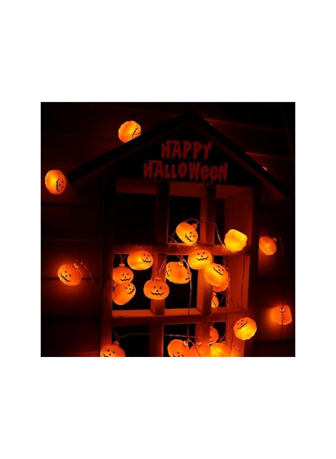 The Bros أضواء خيوط اليقطين للهالوين - 20 LED 9.8 قدم 3D لطيفة مقاومة للماء برتقالية جاك-أو-لانترن تعمل بالبطارية، 2 وضع ثابت/وميض للأضاءة الداخلية والخارجية وزينة الحفلات - Image 3