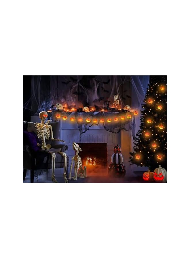 The Bros أضواء خيوط اليقطين للهالوين - 20 LED 9.8 قدم 3D لطيفة مقاومة للماء برتقالية جاك-أو-لانترن تعمل بالبطارية، 2 وضع ثابت/وميض للأضاءة الداخلية والخارجية وزينة الحفلات - Image 5