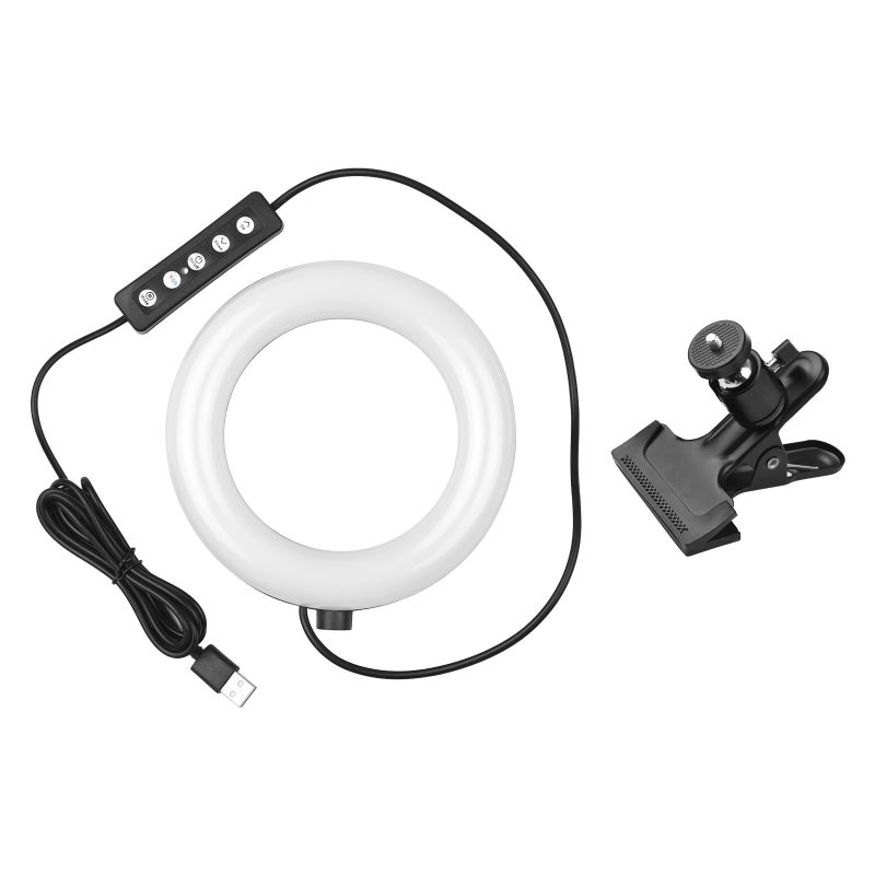 Clamp Ring Light: 10 Brightness Levels 2850K-6500K Temp - 18 RGB Lighting Modes 360° Rotatable Ball Head Black Ring Light for Video Conference Makeup Live Stream - Image 2