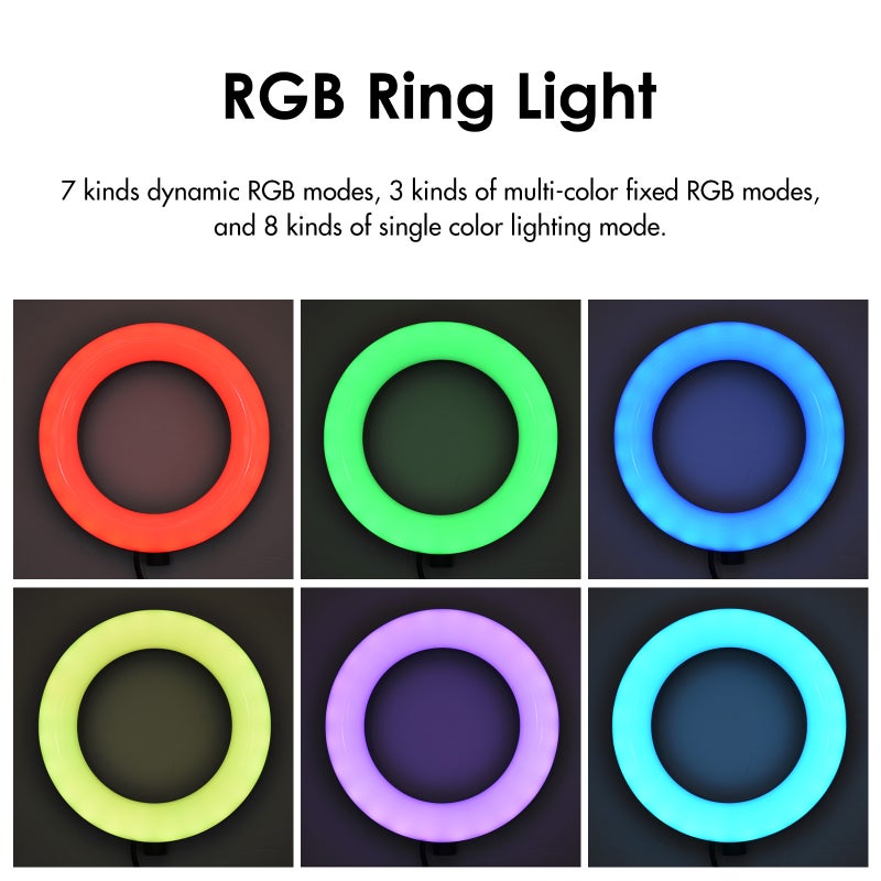 Clamp Ring Light: 10 Brightness Levels 2850K-6500K Temp - 18 RGB Lighting Modes 360° Rotatable Ball Head Black Ring Light for Video Conference Makeup Live Stream - Image 4