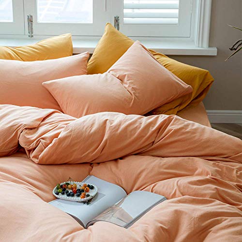 AMWAN Orange Duvet Cover Twin Peach Pink Bedding Set 100% Knitted Cotton Comforter Cover Solid Color Hotel Quality Luxury Bedding Set 1 Duvet Cover with 2 Pillowcases - Image 3