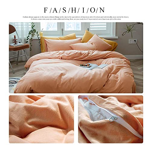 AMWAN Orange Duvet Cover Twin Peach Pink Bedding Set 100% Knitted Cotton Comforter Cover Solid Color Hotel Quality Luxury Bedding Set 1 Duvet Cover with 2 Pillowcases - Image 2