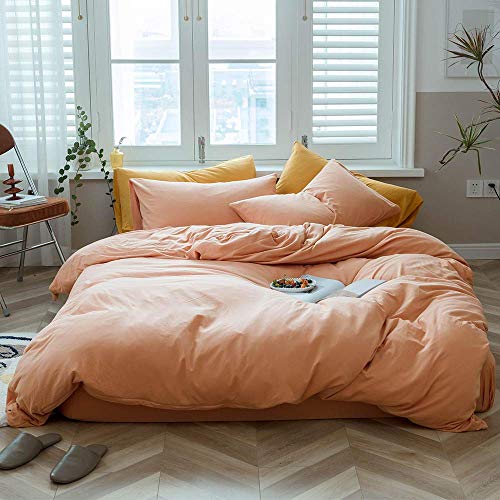 AMWAN Orange Duvet Cover Twin Peach Pink Bedding Set 100% Knitted Cotton Comforter Cover Solid Color Hotel Quality Luxury Bedding Set 1 Duvet Cover with 2 Pillowcases - Image 1
