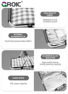 GROIC 30L Large Picnic Basket Shopping Travel Camping Grocery Bags,Insulated Picnic Basket,Leak-Proof Collapsible Cooler Bag,Grocery Basket with Lid and 2 Sturdy Handles,Camping Supplies(Gray)  - Image 4