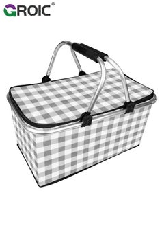 GROIC 30L Large Picnic Basket Shopping Travel Camping Grocery Bags,Insulated Picnic Basket,Leak-Proof Collapsible Cooler Bag,Grocery Basket with Lid and 2 Sturdy Handles,Camping Supplies(Gray)  - Image 1