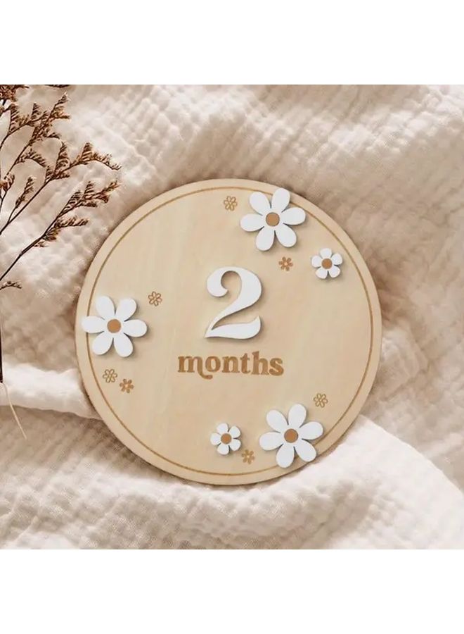 Wooden Milestone Card Flower Design First Year Growth Pregnancy Birthday Home Decor - Image 1