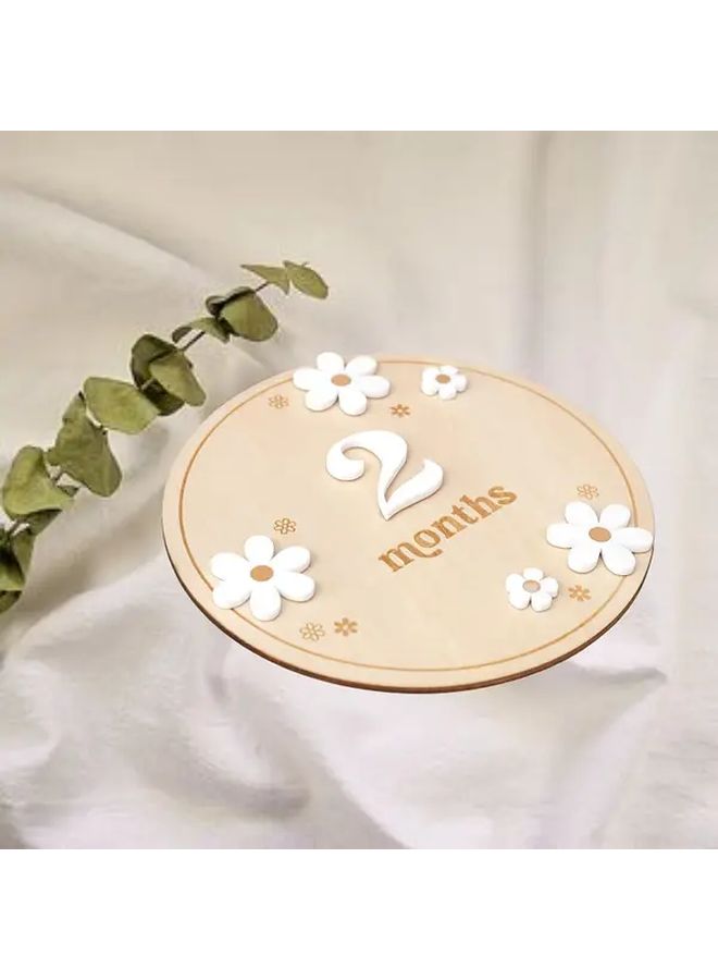 Wooden Milestone Card Flower Design First Year Growth Pregnancy Birthday Home Decor - Image 5