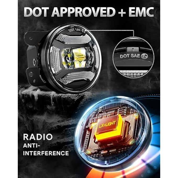 LX-LIGHT مصابيح ضباب LED فائقة السطوع 60 واط مقاس 4 بوصات مع DRL EMC متوافقة مع مصابيح المصد الأمامي لسيارة Jeep Wrangler Tj Lj Jk Dodge Journey - Image 3