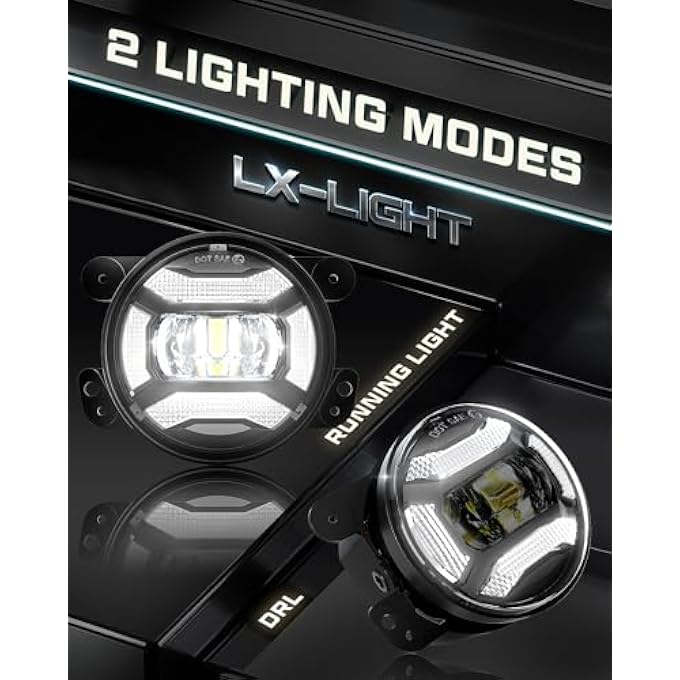 LX-LIGHT مصابيح ضباب LED فائقة السطوع 60 واط مقاس 4 بوصات مع DRL EMC متوافقة مع مصابيح المصد الأمامي لسيارة Jeep Wrangler Tj Lj Jk Dodge Journey - Image 2