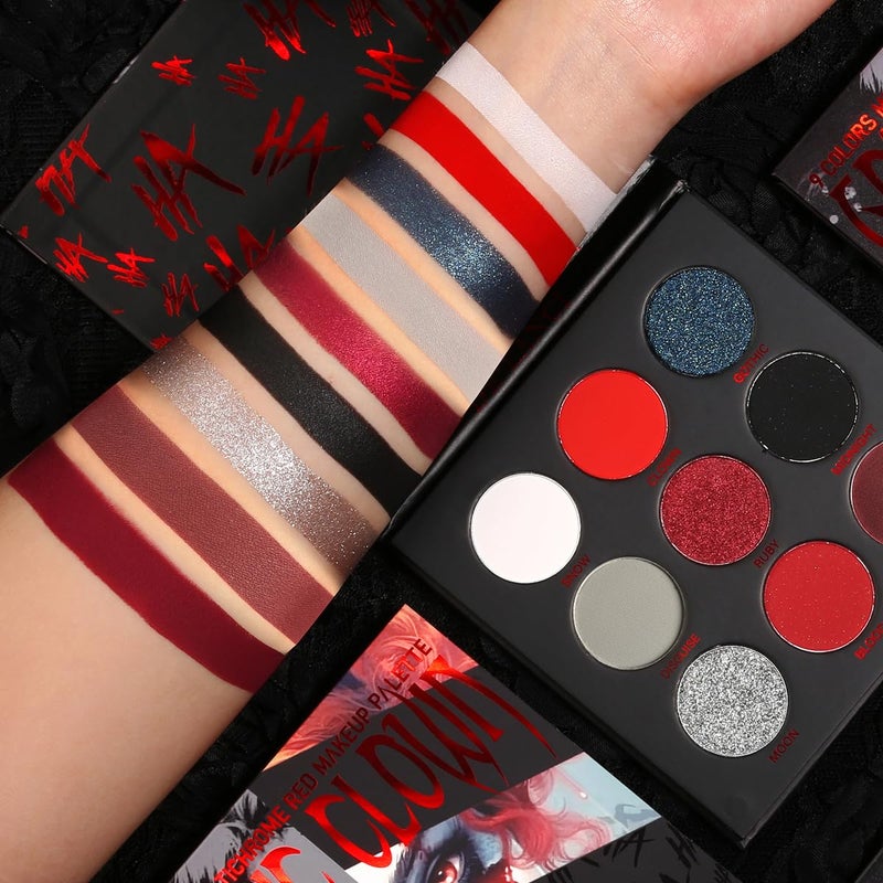 ecofavor Red Goth Eyeshadow Palette  9 Colors True Hot Red Black Eye Shadows  Halloween Glitters Makeup  Matte Shimmer High Pigmentation  Clown Vampire SFX Halloween Christmas Palette