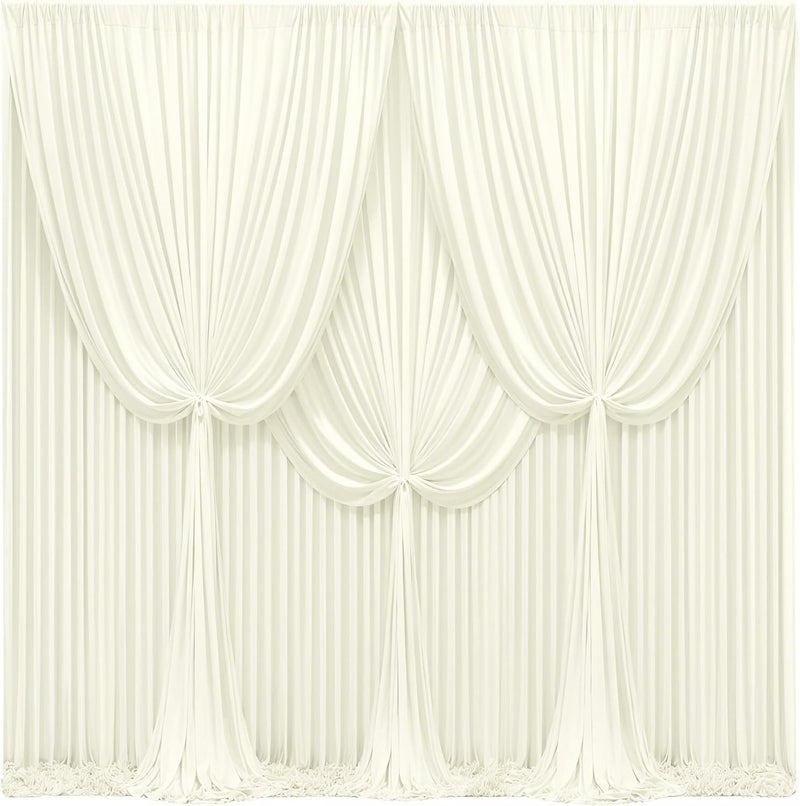 PARTISKY 24x10FT Ivory Backdrop Curtains for Wedding Parties, Wrinkle Free Polyester Photography Backdrop Drapes for Wedding Baby Shower Birthday Parties Stage Background Stand Decorations 4x10ft,6 Panels - Image 1