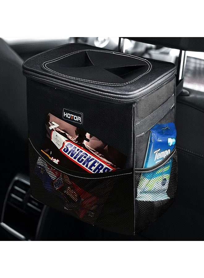 HOTOR 3 Gallons Car Trash Can, Ultra Large Capacity Organizer and Storage with Adjustable Straps & Magnetic Snaps, Waterproof Car Accessory for Interior Car Stuff Storage, Black - Image 1