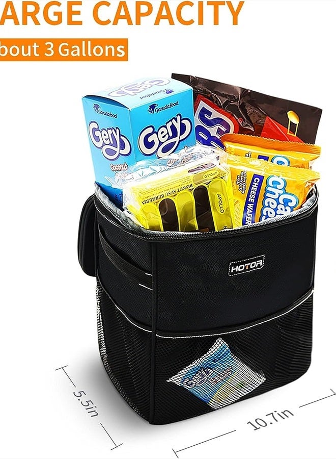HOTOR 3 Gallons Car Trash Can, Ultra Large Capacity Organizer and Storage with Adjustable Straps & Magnetic Snaps, Waterproof Car Accessory for Interior Car Stuff Storage, Black - Image 2