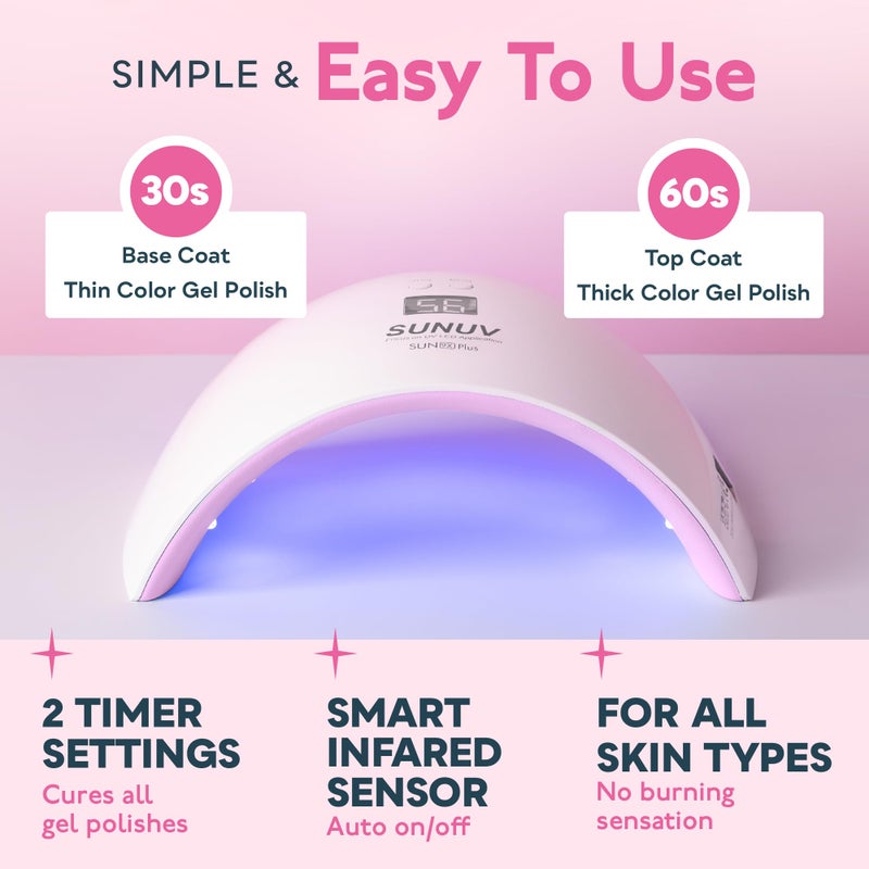 SUNUV UV Light for Nails, Dryer for Gel Polish with Sensor 2 Timers and Display SUN9X Plus UV Nail Lamp Pink - Image 2