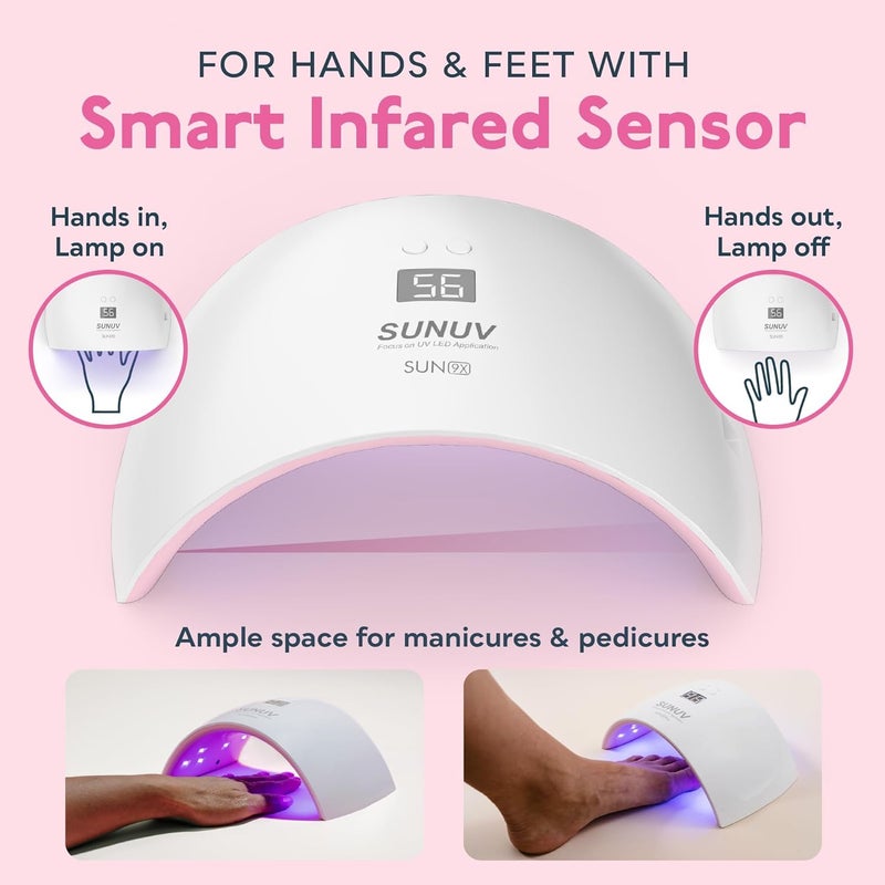 SUNUV UV Light for Nails, Dryer for Gel Polish with Sensor 2 Timers and Display SUN9X Plus UV Nail Lamp Pink - Image 5