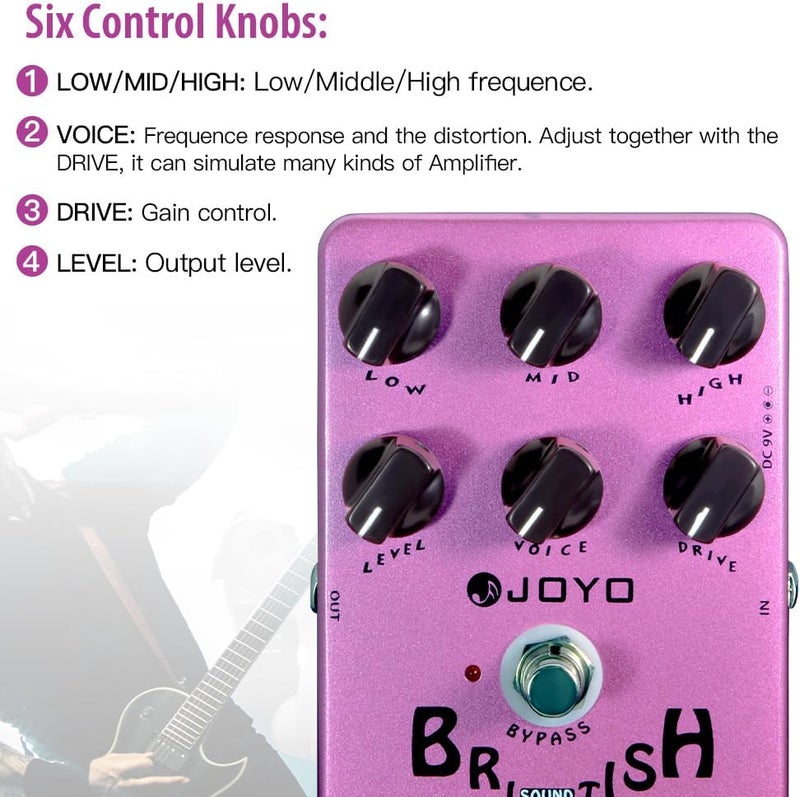 JOYO British Rock Amp Simulator & Preamp Guitar Pedal, 6-Knob Control with Built-in Cab Sim for Electric Guitar, Bypass (British Sound JF-16) - Image 4