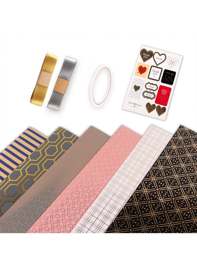 6 Sheets Gift Wrapping Paper Kraft for Birthday Baby Shower Wedding Mother's Day Father's Day New Year Gifts Wrapping with Sticker and Tape - Image 1