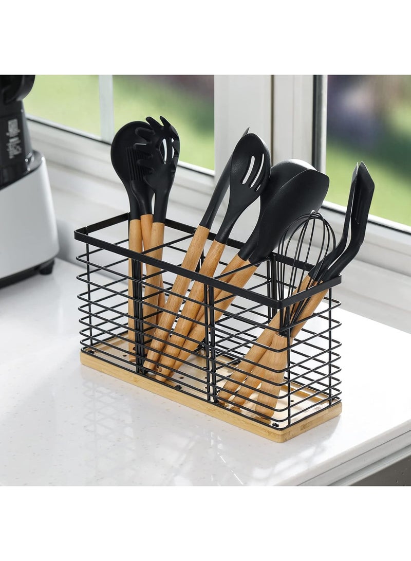 يلا جوي حامل أواني لطاولة المطبخ - حامل أواني كبير لطاولة المطبخ - حامل أواني كبير لطاولة المطبخ مقاس 13.5 بوصة × 4.2 بوصة × 6.9 بوصة للطهي، حامل أواني ملاعق (3 حجرات) - Image 1