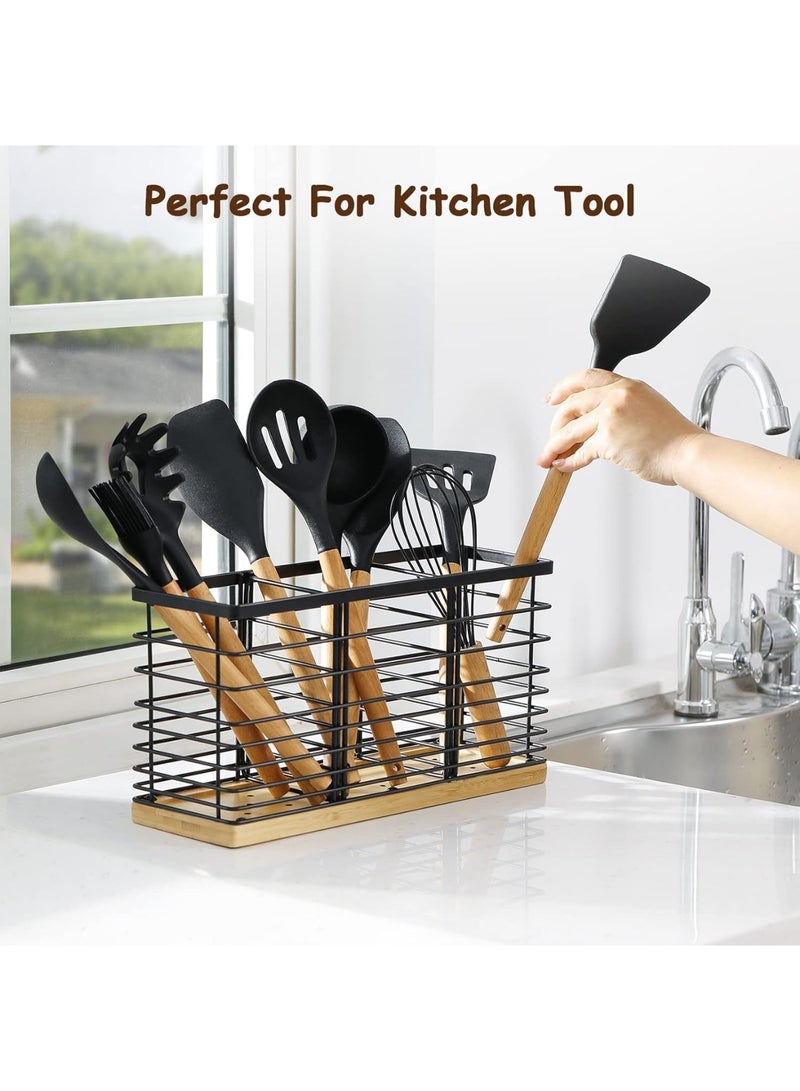 يلا جوي حامل أواني لطاولة المطبخ - حامل أواني كبير لطاولة المطبخ - حامل أواني كبير لطاولة المطبخ مقاس 13.5 بوصة × 4.2 بوصة × 6.9 بوصة للطهي، حامل أواني ملاعق (3 حجرات) - Image 4