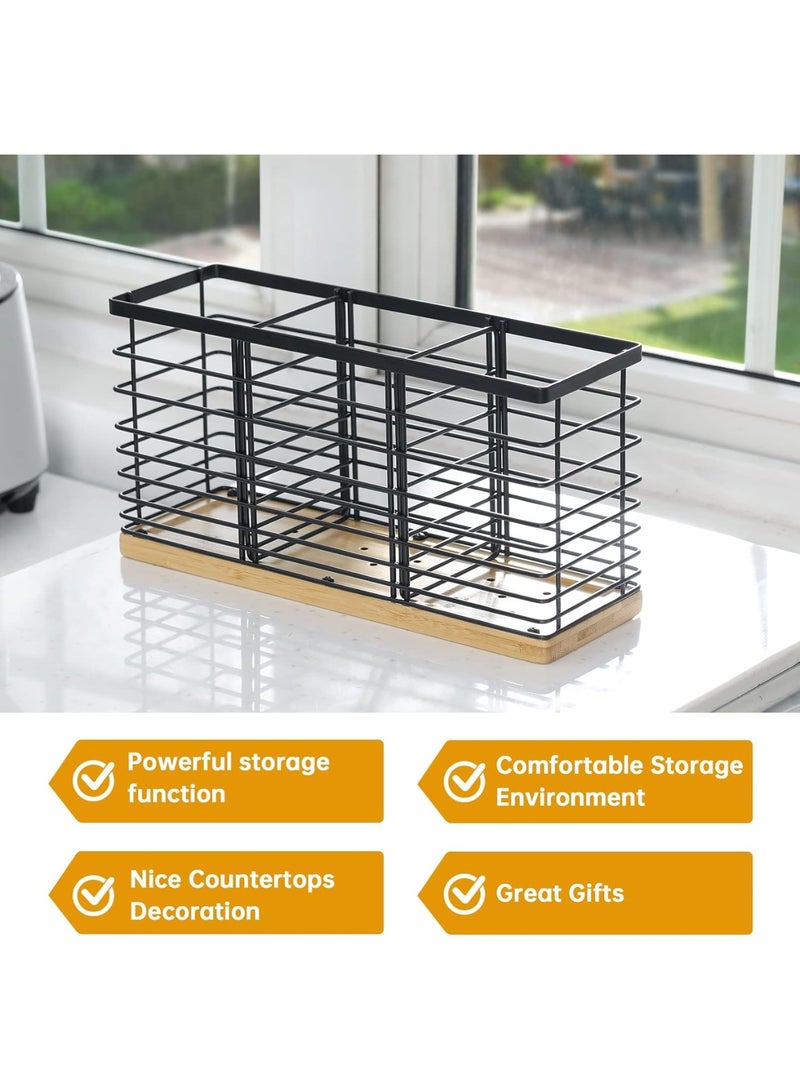 يلا جوي حامل أواني لطاولة المطبخ - حامل أواني كبير لطاولة المطبخ - حامل أواني كبير لطاولة المطبخ مقاس 13.5 بوصة × 4.2 بوصة × 6.9 بوصة للطهي، حامل أواني ملاعق (3 حجرات) - Image 5