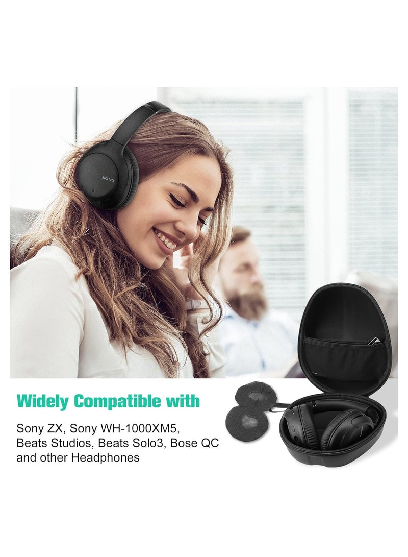 Procases Headphone Case for Sony Beats Philips Bose JBL Maxell Panasonic Audio Technica and More Fathers Day Gift Travel Carrying Bag with 2 Earpad Covers for Over Ear Headphones Black - Image 2