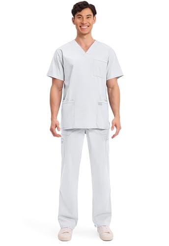 Cherokee Men's V-Neck Top Traditional fit with 4 Pockets, Ultra Soft, Durable, Fade Resistant, 2-Way Stretch Fabric - WW695, XL, White - Image 5