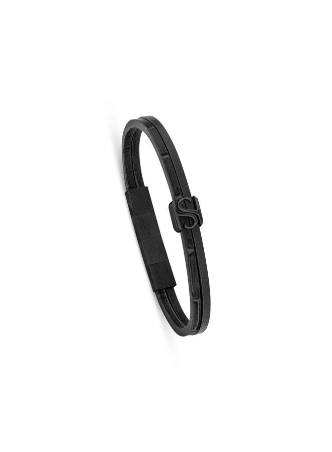 Saint Honore Paris Logo Flat Leather Bracelet for Men
