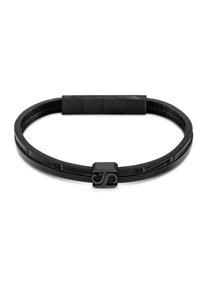 Saint Honore Paris Logo Flat Leather Bracelet for Men