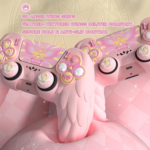 PlayVital Magic Wings Protective Silicone Cover Skin for ps5 Controller – Soft Anti-Slip Grip Protector Case for ps5 Controller with Thumbstick Caps & Stickers, Charging Station Compatible - Pink - Image 3