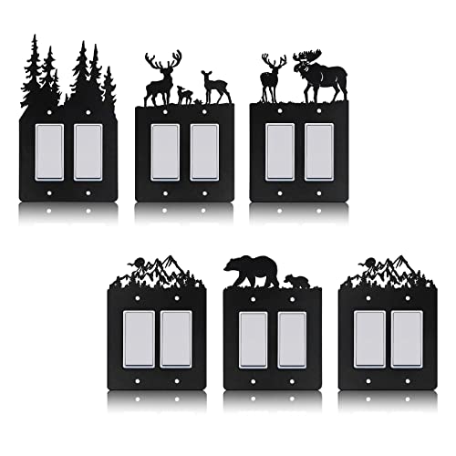 Lothee 6 Pcs Metal Bear Light Switch Cover Plate Moose Tree Mountain Elk Forest Outlet Plate Toggle Outlet Wall Cover for Home(Double Rocker) - Image 1