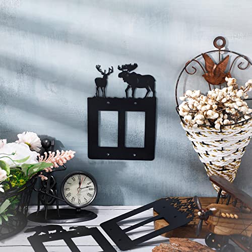 Lothee 6 Pcs Metal Bear Light Switch Cover Plate Moose Tree Mountain Elk Forest Outlet Plate Toggle Outlet Wall Cover for Home(Double Rocker) - Image 2